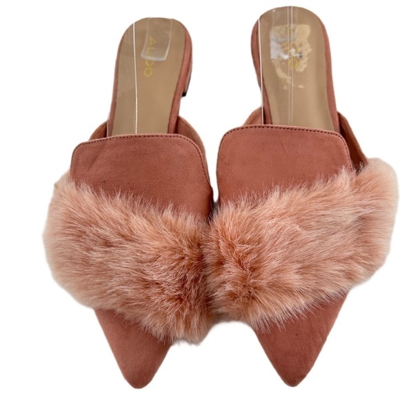 Aldo womens flats size 9 40 pink faux suede faux fur pointy toe slip on mules - Picture 12 of 12